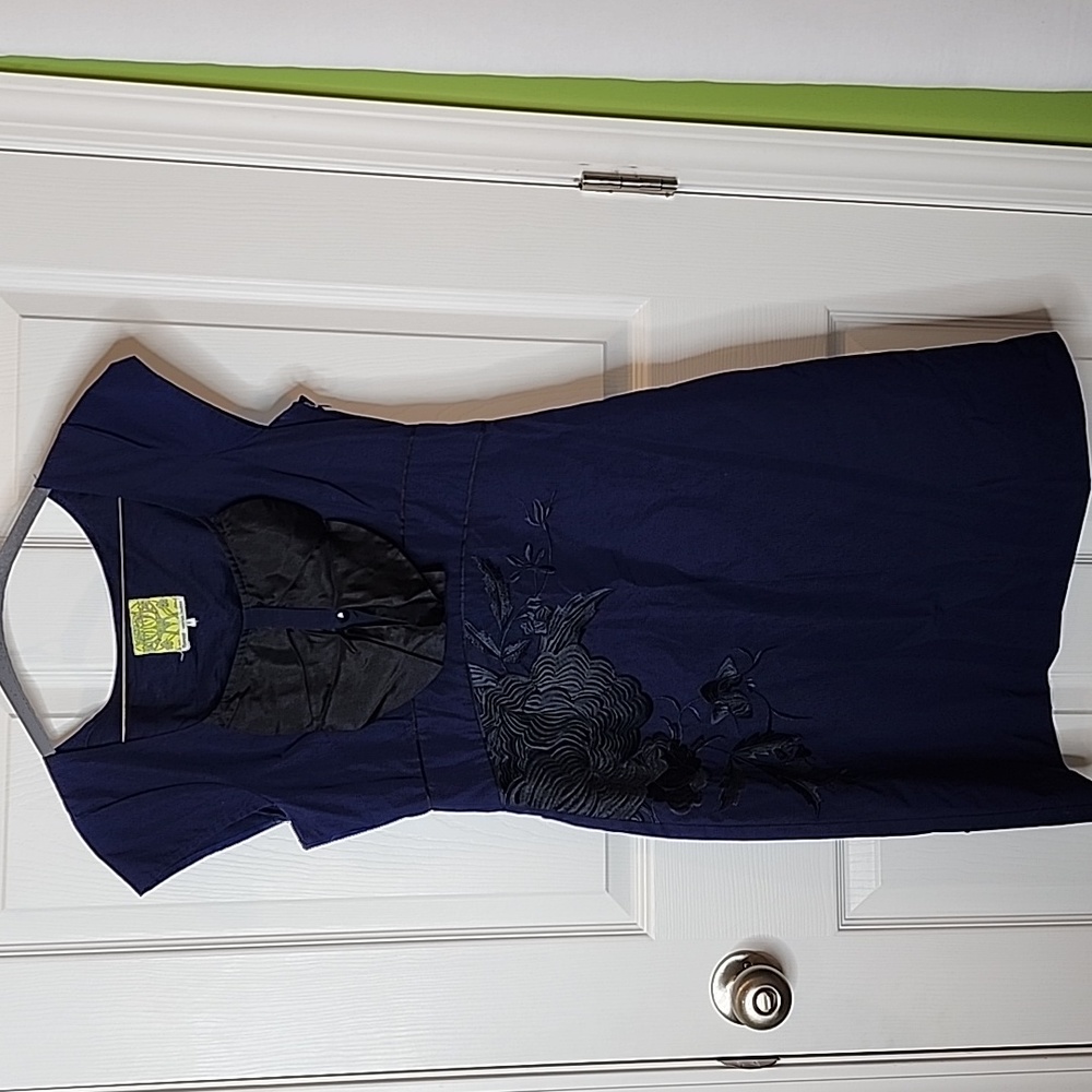 Anthropologie Floreat Sunless Skies Shift Dress Floral Embroidered Bow, Size 4